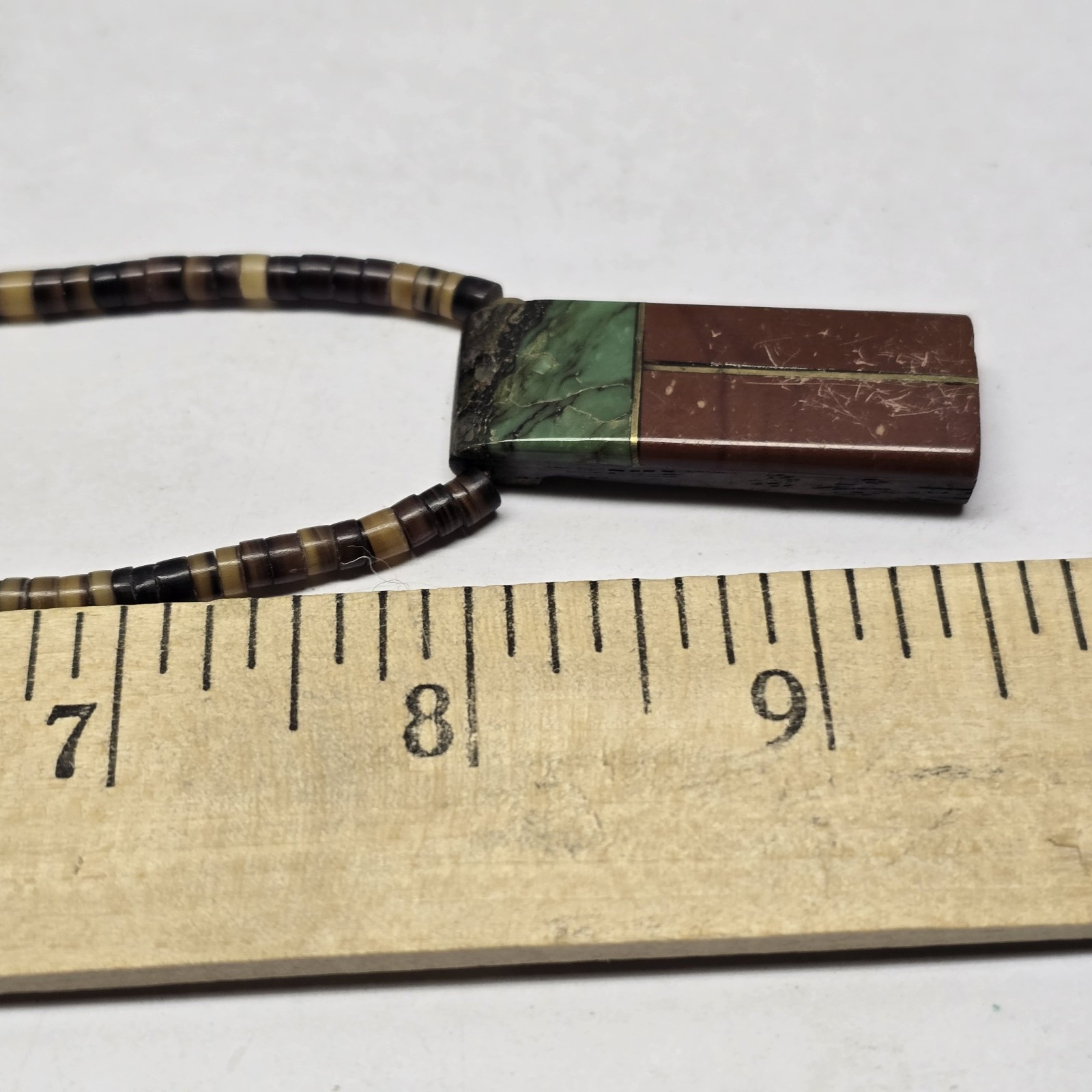 925 Sterling Clasp Heishi Necklace With Stone Inlay Pendant Southwestern 16″