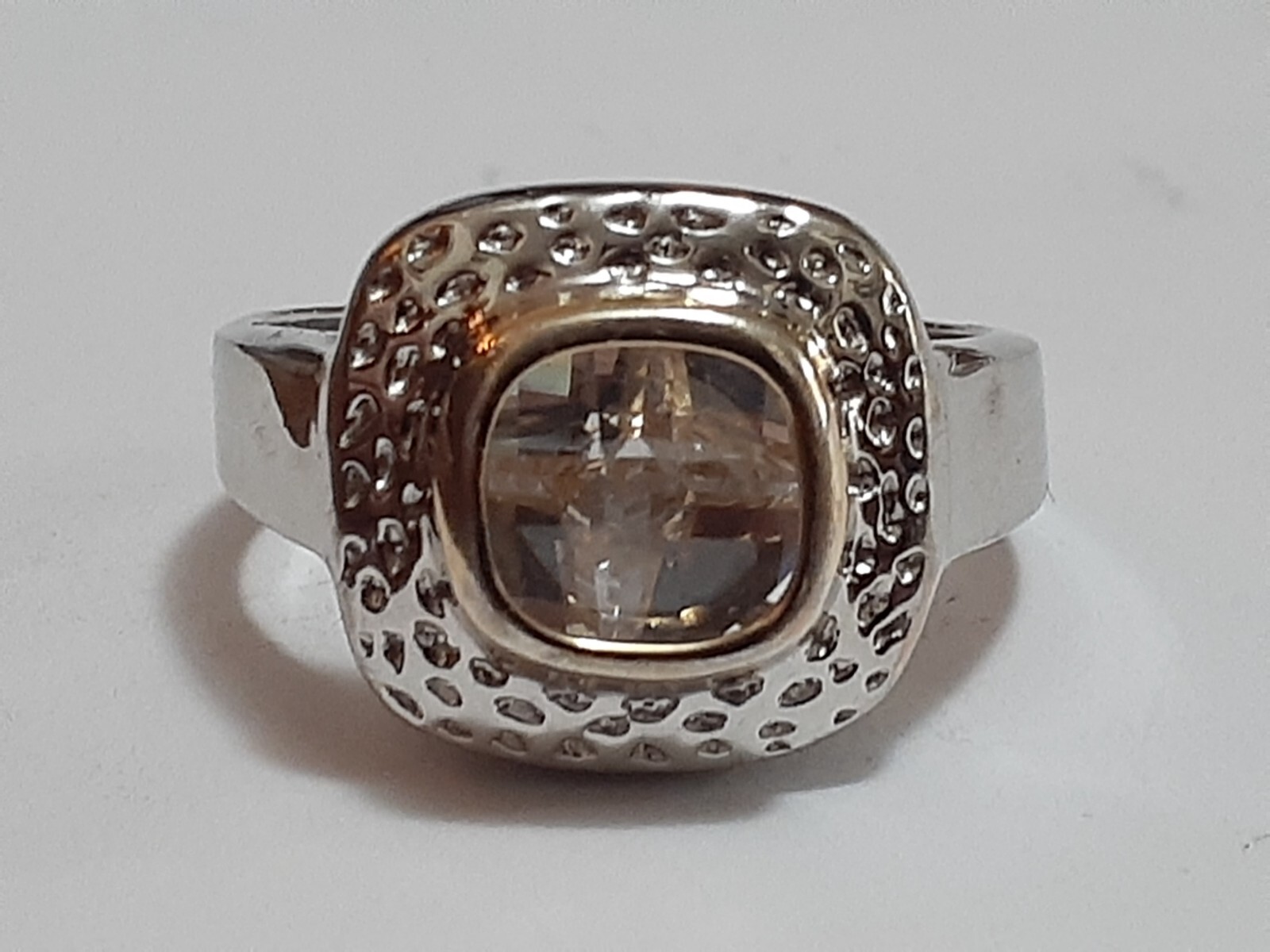 18K GE cocktail ring channel set cushion cut clear CZ stone size 8.5