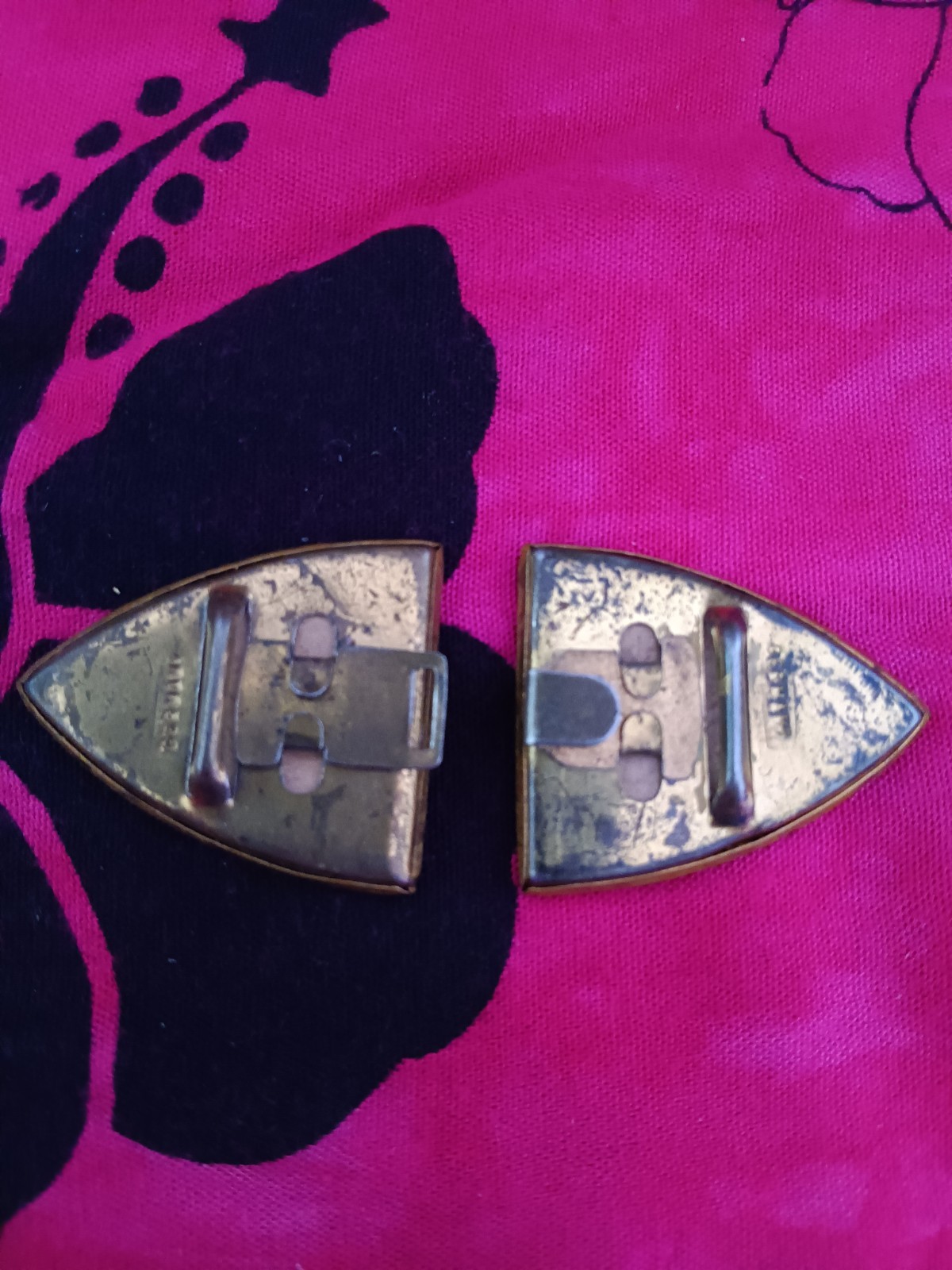 Antique Silver Tone Mother Of Pearl Triangular Dress/Scarf Clips Pair Germany