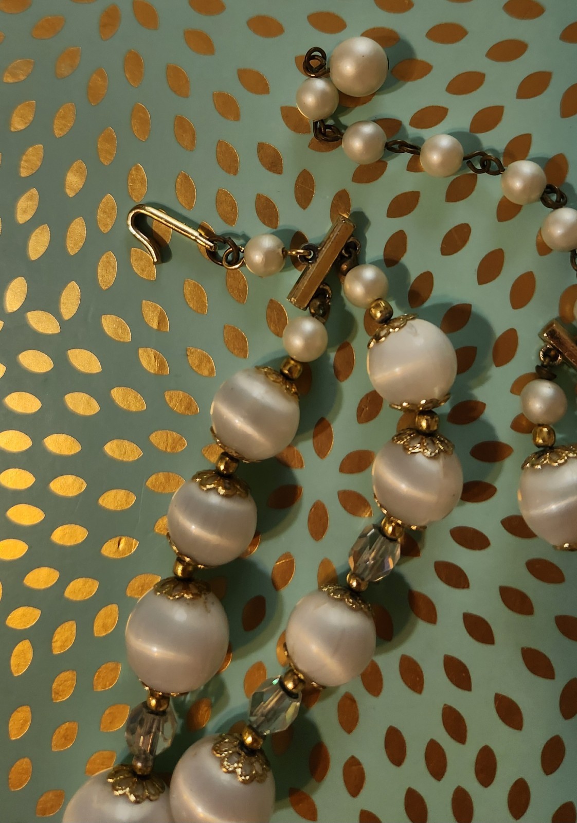Vintage classic mid-century double-strand necklace acrylic and AB glass Japan