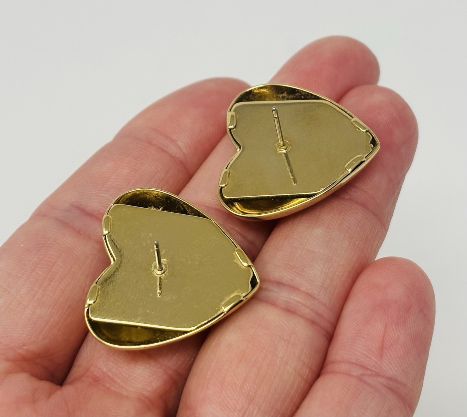 Vintage Estate Large 80s 90s Puff Heart Stud Earrings Bold Gold Tone 1″