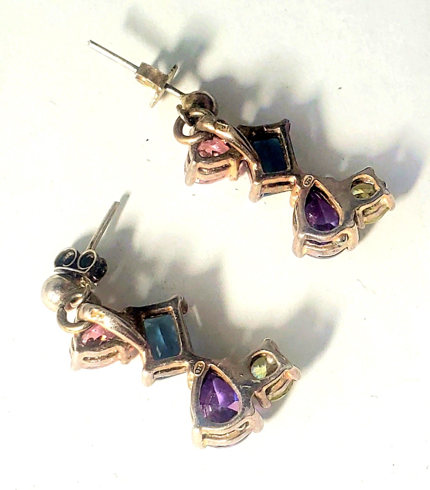 Vtg Sterling Silver Multicolor Pastel CZ Dangle Drop Stud Post Earrings Lot