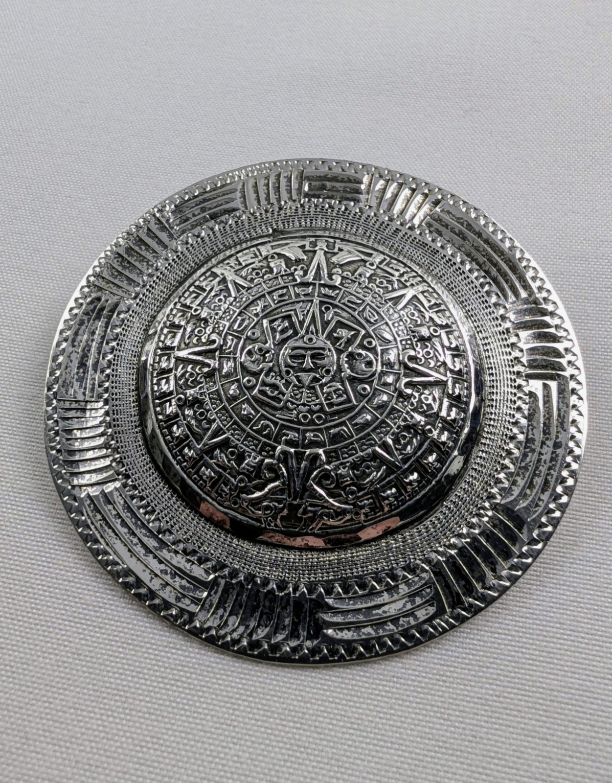 Vintage Taxco Sterling Silver Aztec Calendar Pendant/Brooch 15g 2″ Eagle 35