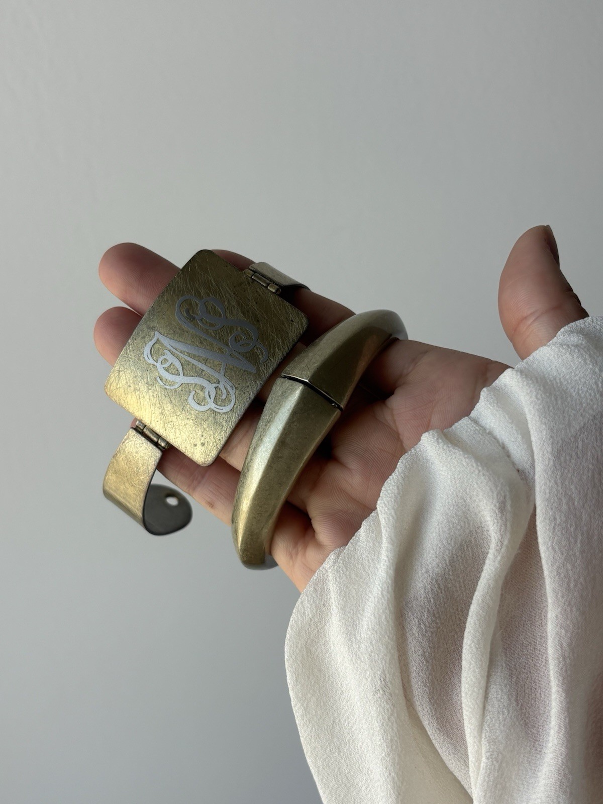 Vintage Bracelet Set – Signed KC Hinged Bangle & Monogram Cuff