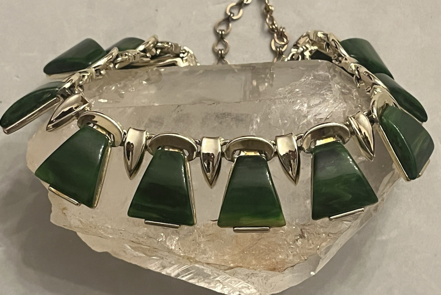 Vintage CHAREL Spinach Green Bakelite, Egyptian Revival, Necklace, Simi Tested!