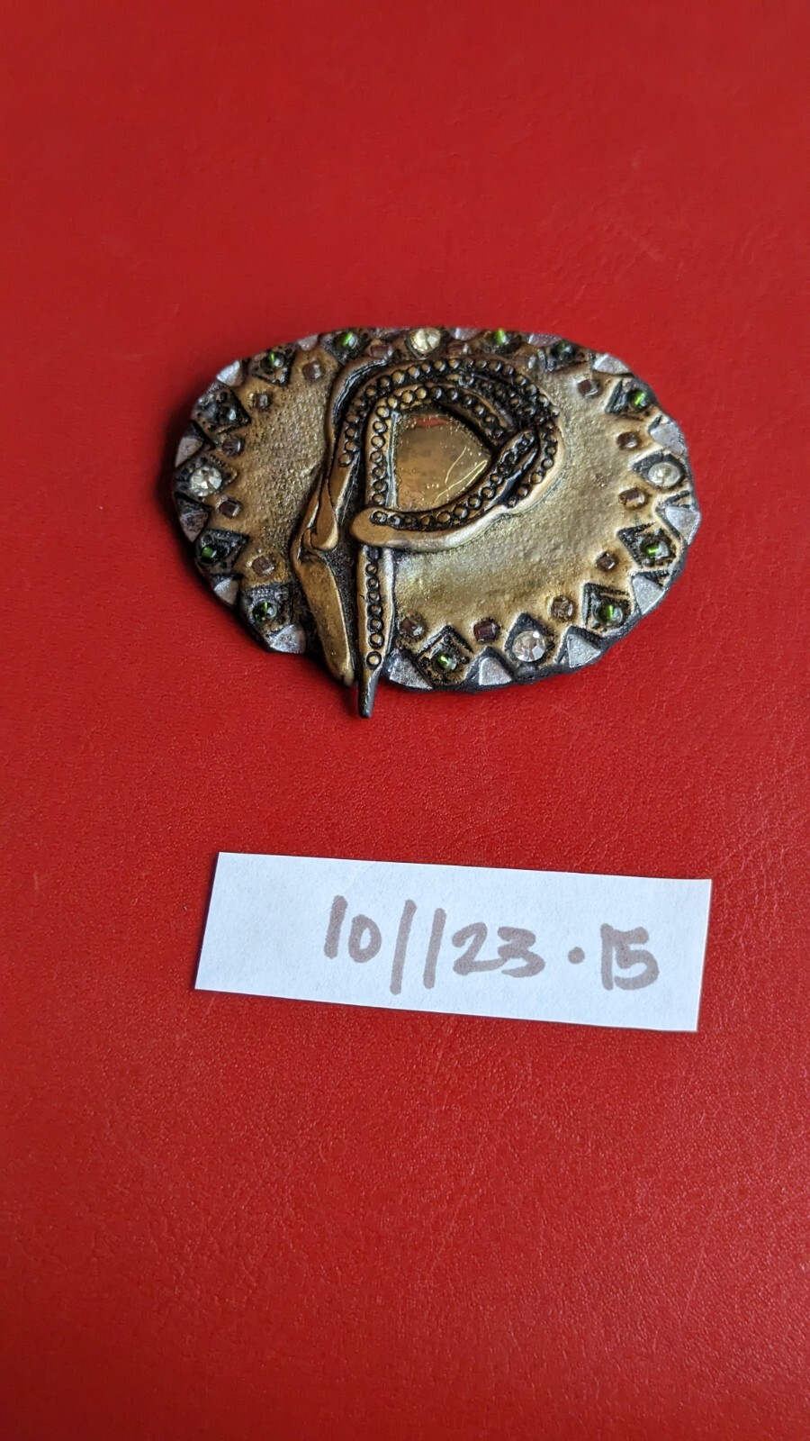Striking Statement Letter “P” INITIAL Gold Tone Bead Stone Paper Mache BROOCH
