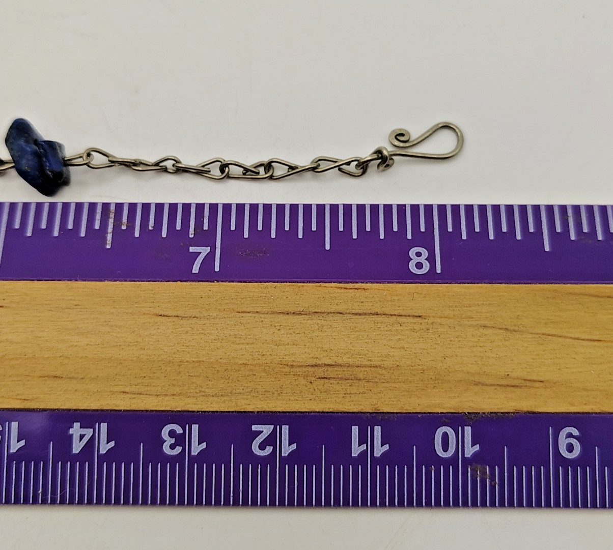 Vintage Iolite Lapis Lazuli Gemstone Beads Artisan Chain Bracelet Hook Clasp 8″