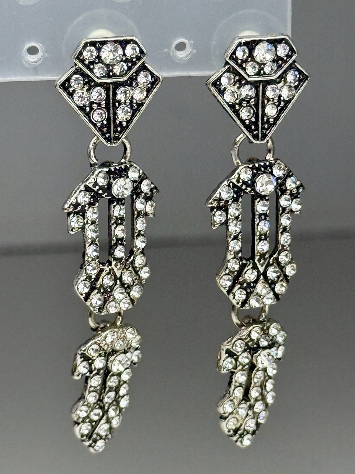Vintage Art Deco Flapper Rhinestone Earrings Dangle Drop Pierced Gatsby Style