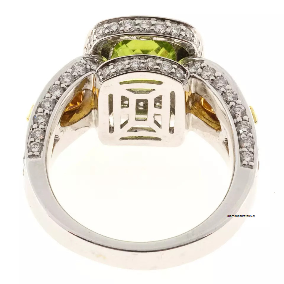 Authentic Cushion Shape 11.01ct Peridot Citrine 925 Silver Cubic Zirconia Ring