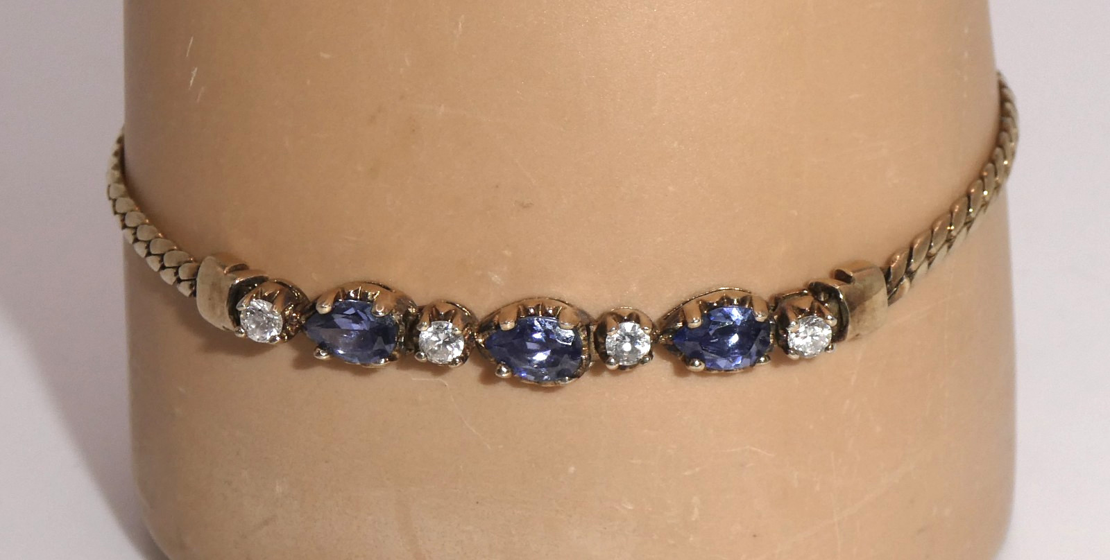 ADI 925 Sterling Silver Gold QVC Designer Iolite Gemstone Tennis Bracelet 7 1/4”
