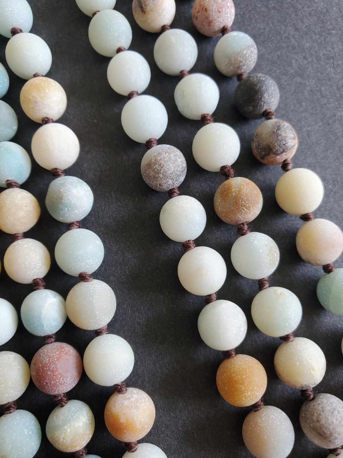 Vintage Stone Agate Beaded Necklace Pastel & Earth Multicolor Unpolished 41 in