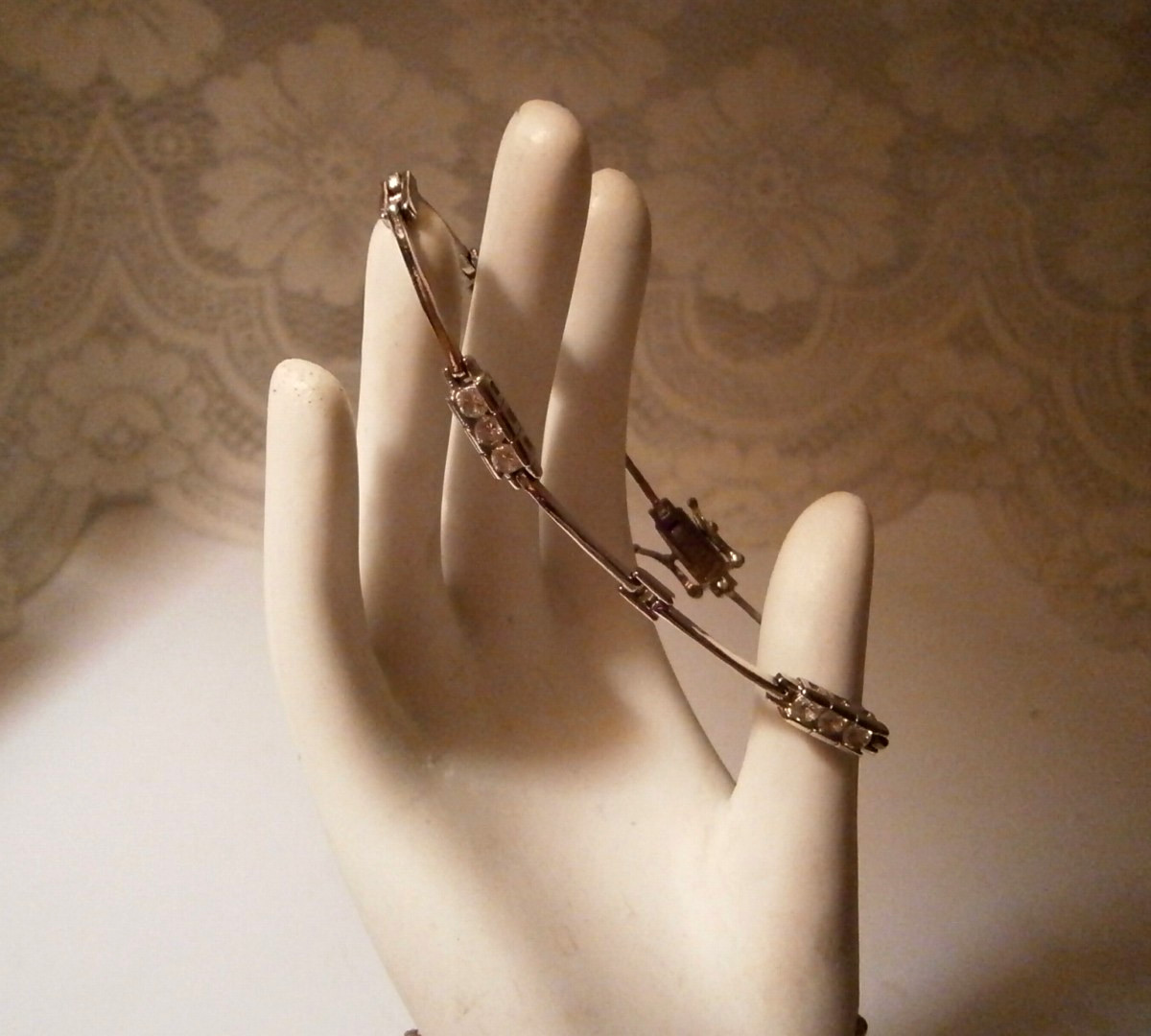 Vintage 925 Sterling Bar Link Crystal Stations Dainty Minimalist Bracelet 7.5″