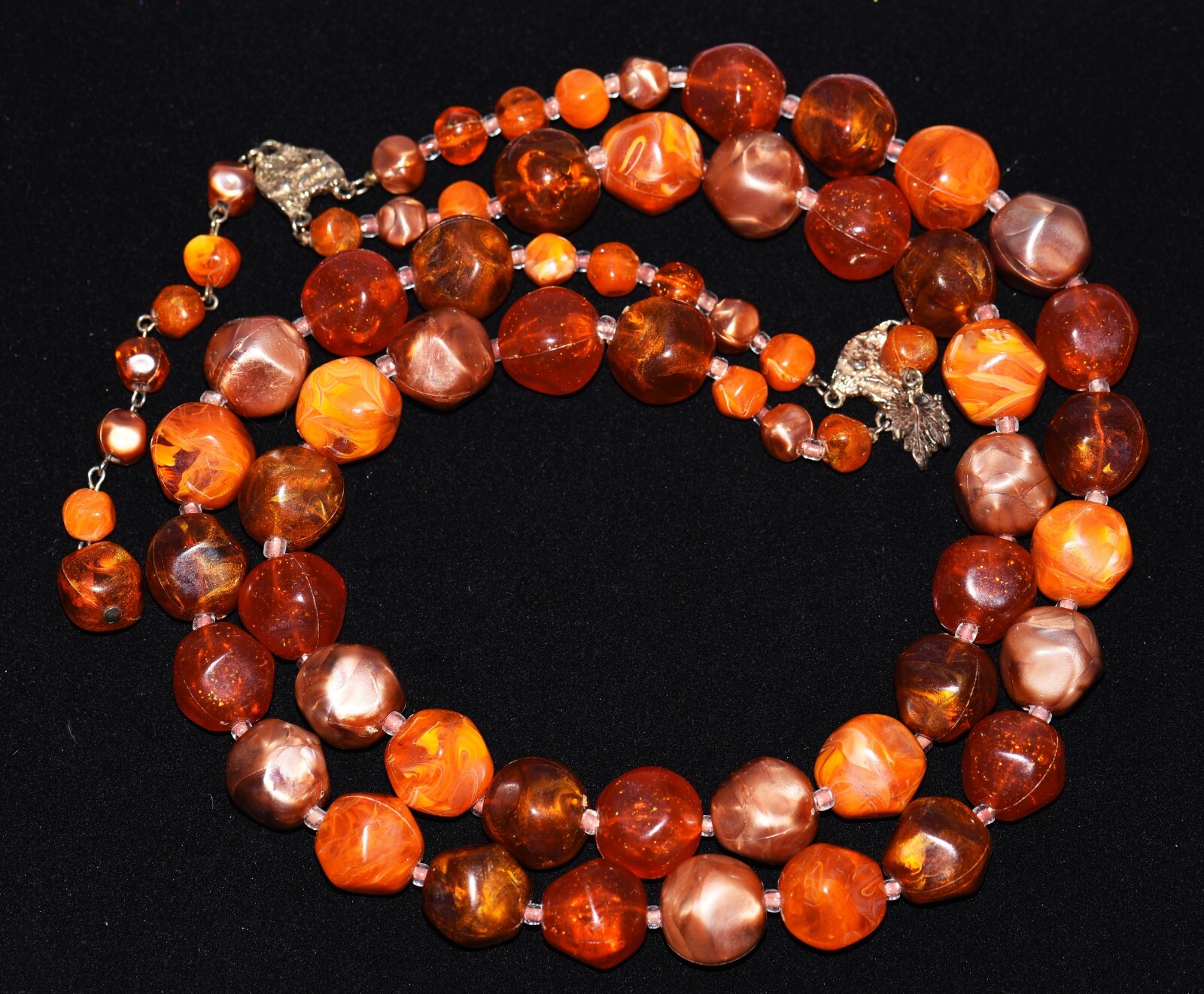 ZENTALL Chunky MARBLEIZED Shades of ORANGE Beaded NECKLACE and EARRING SET