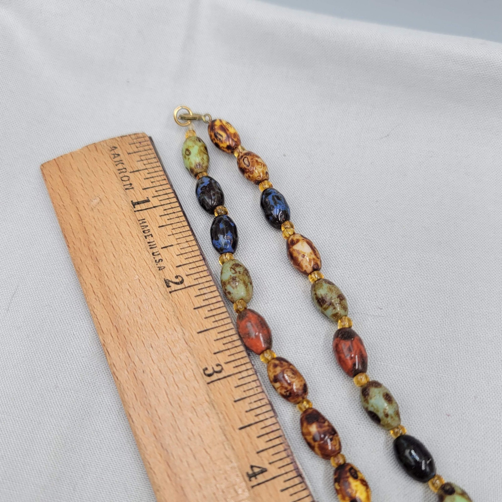 Vintage Multicolor Earth Tones Beaded Necklace Gold tone 40″