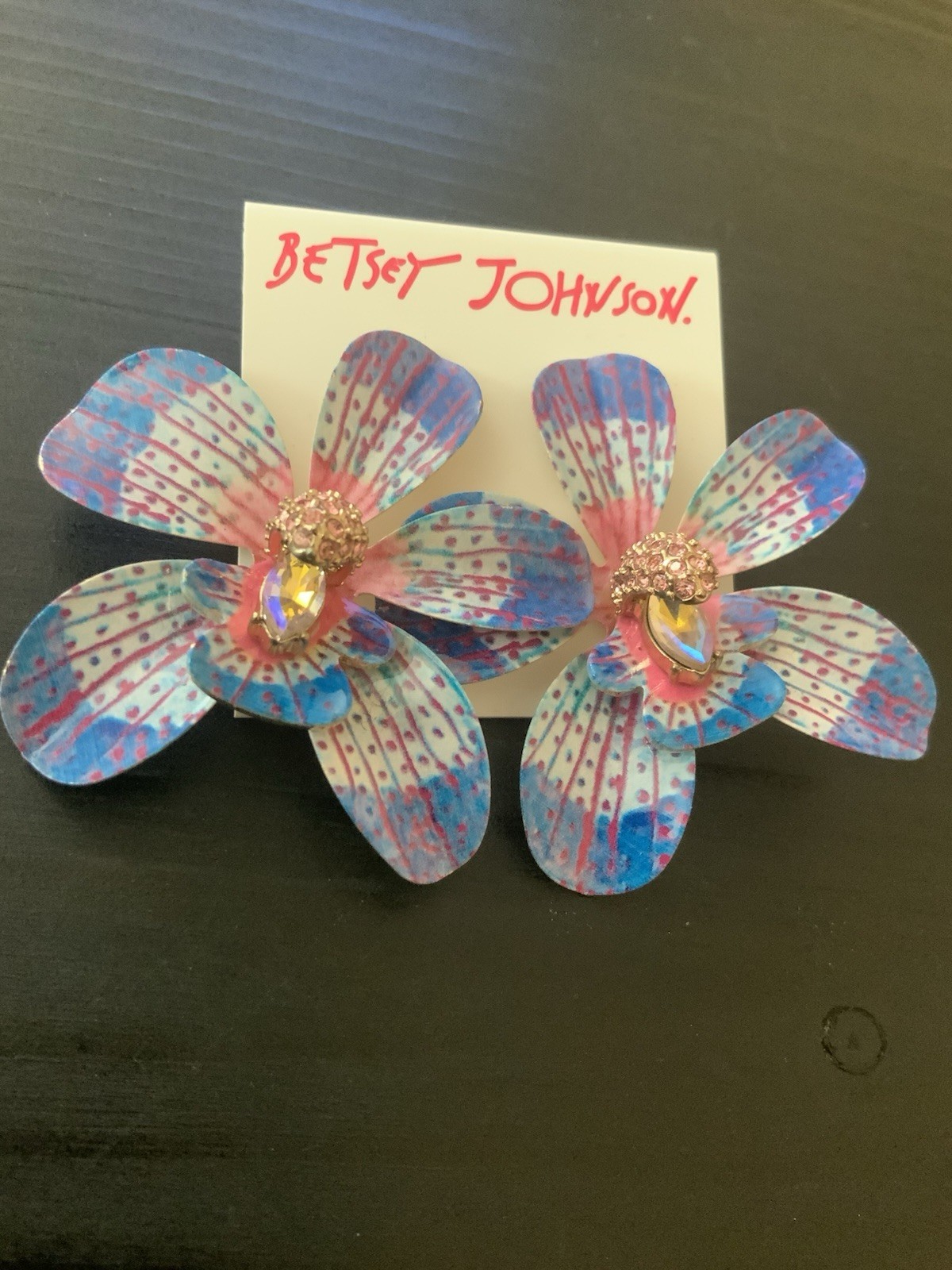 Betsey Johnson Large Purple Orchid Earrings – Rare – DP1
