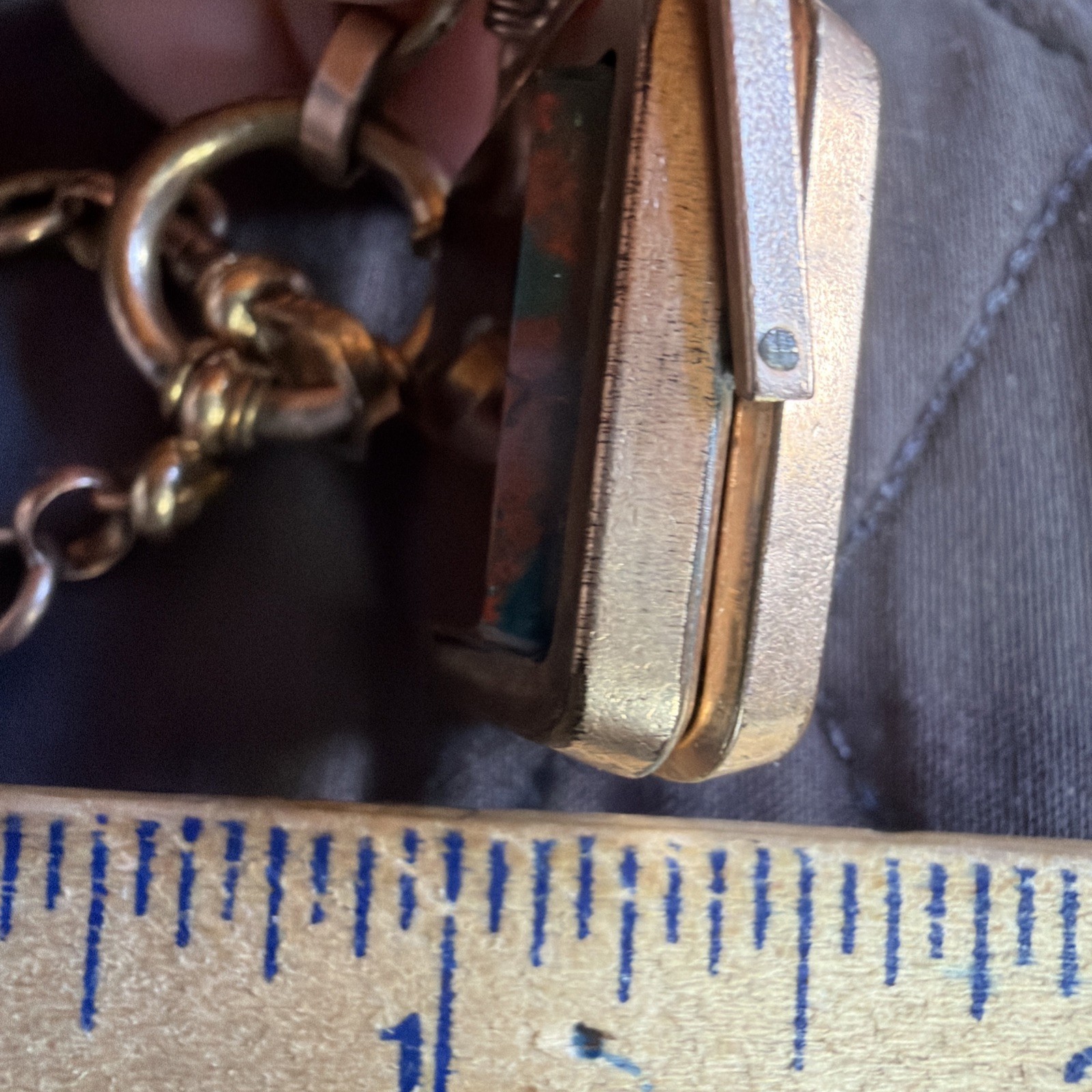 Victorian Lovely 59g Gold Fill Book Link Necklace GF Agate Bloodstone Locket Fob