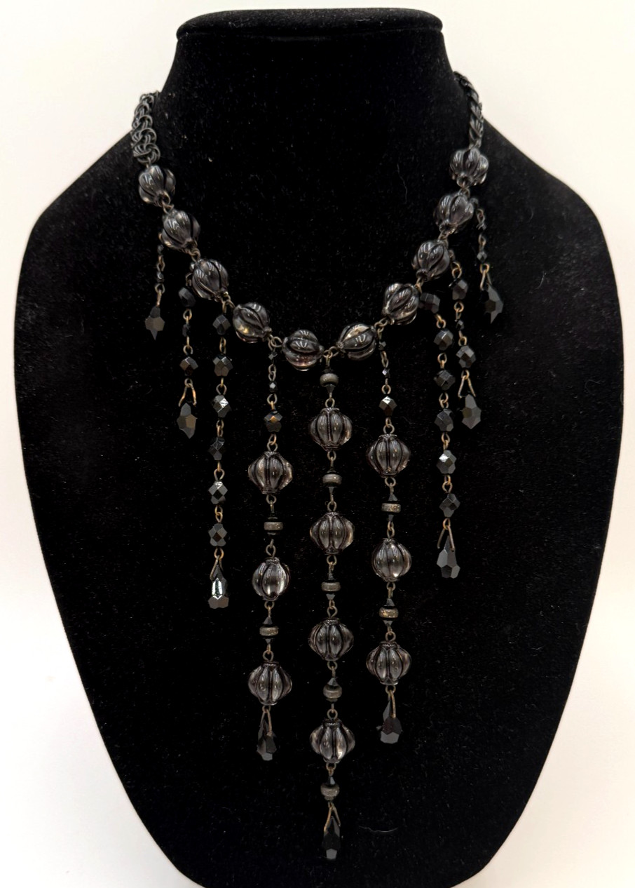 LAURA VOGEL NEW YORK Necklace Black & Clear Fringe Choker
