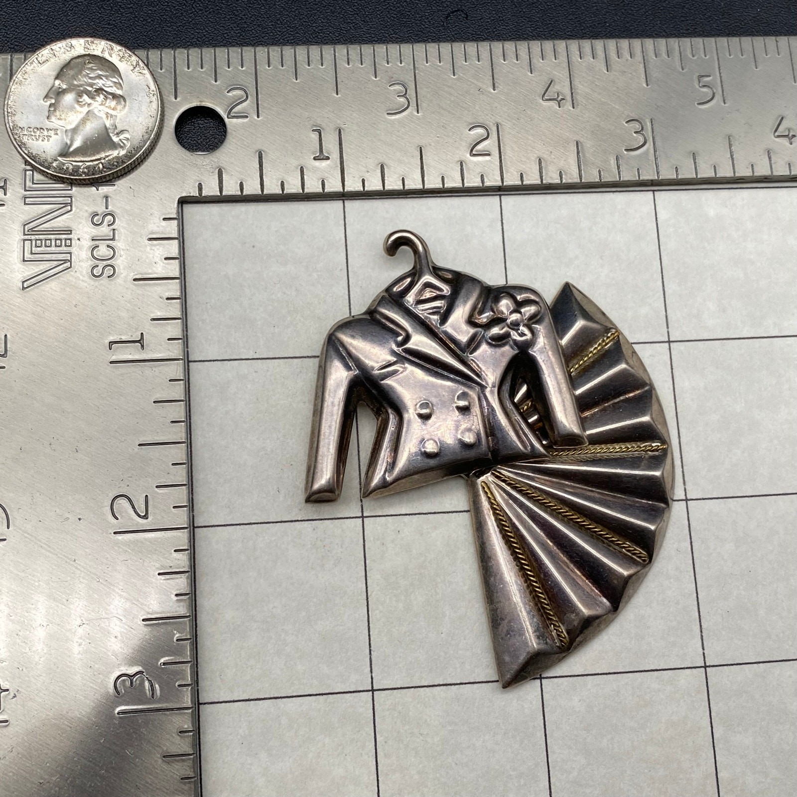 Vintage Mexico Lady Suit Movable Dress Sterling Silver Pin Brooch