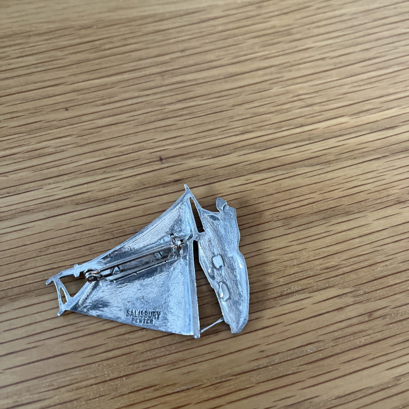 Vintage Salisbury Pewter Sailboat On The Water Pin Brooch