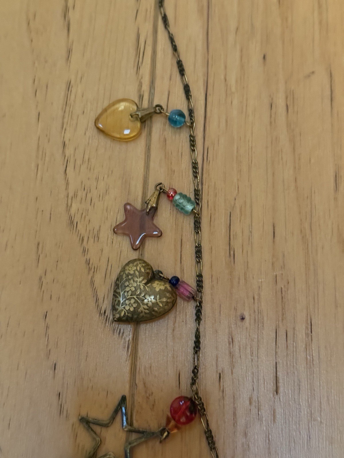 Vintage Glass Works Studio Long Pendant Necklace With Charms Hearts & Stars