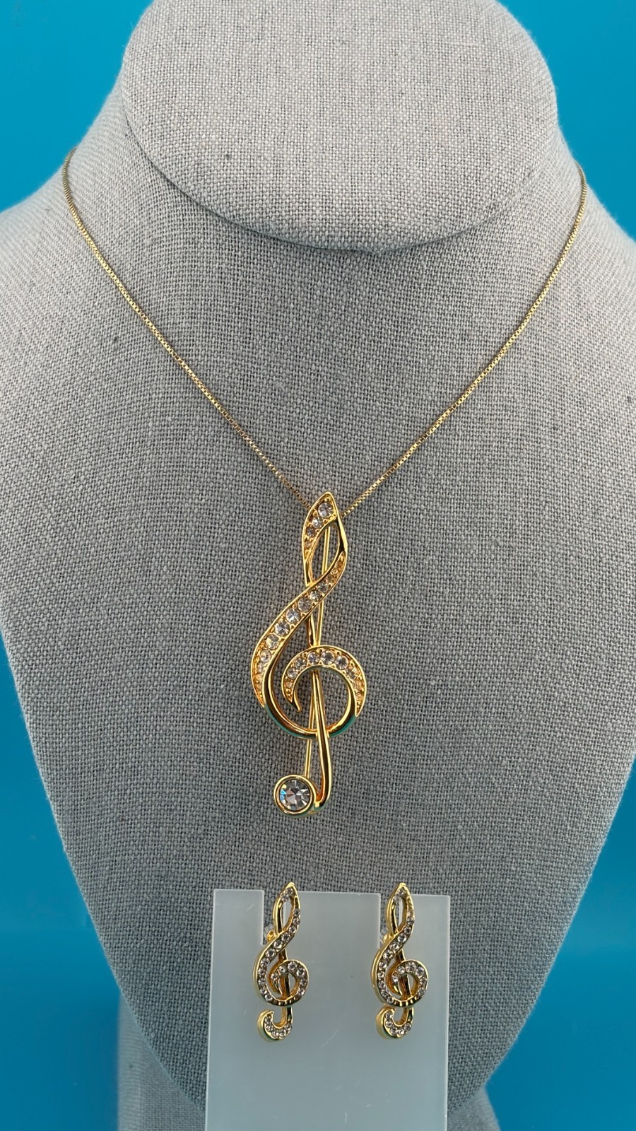 Swarovski Swan Signed Brooch/Pendant Treble Clef 925 Chain Earrings Music Set