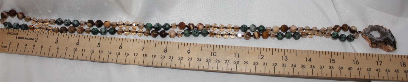 Estate Vintage Boho Necklace Crystal Druzy Brown Natural Stone Earthy Colors