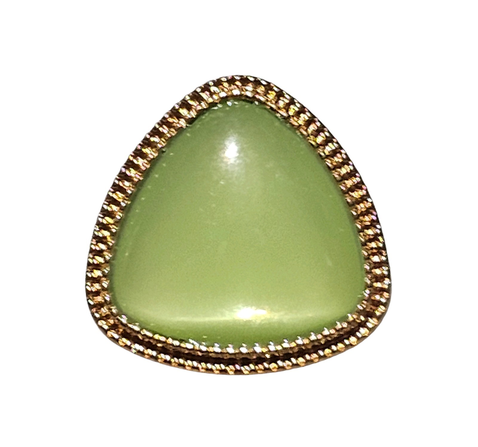 Vintage Retro Green Trillion Cabochon Stud Earrings Gold Tone Textured Border