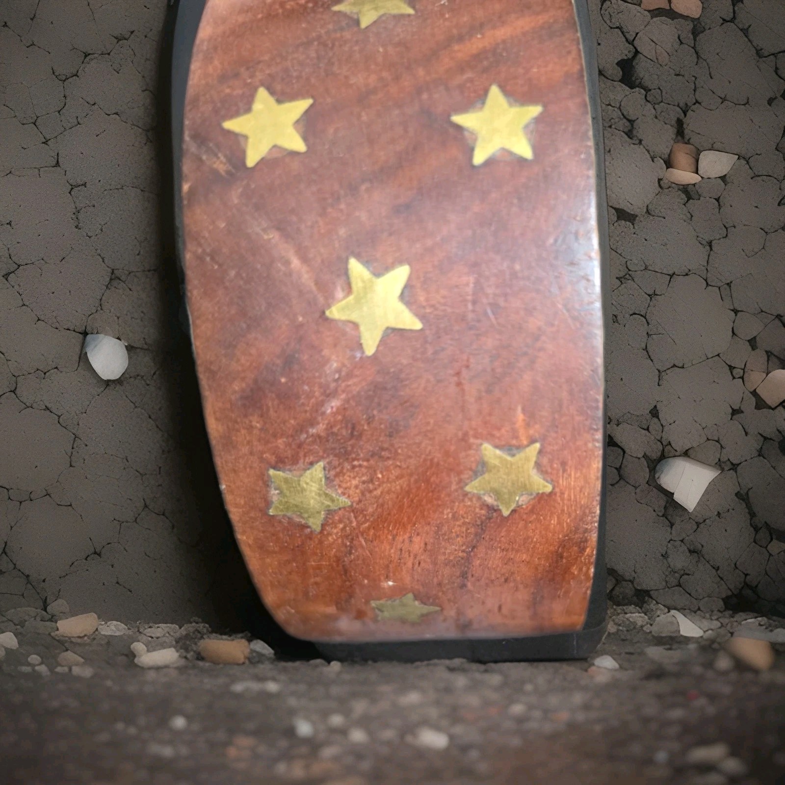 Statement Wood Bangle Bracelet With Brass Stars Inlayed 1⅜” Wide