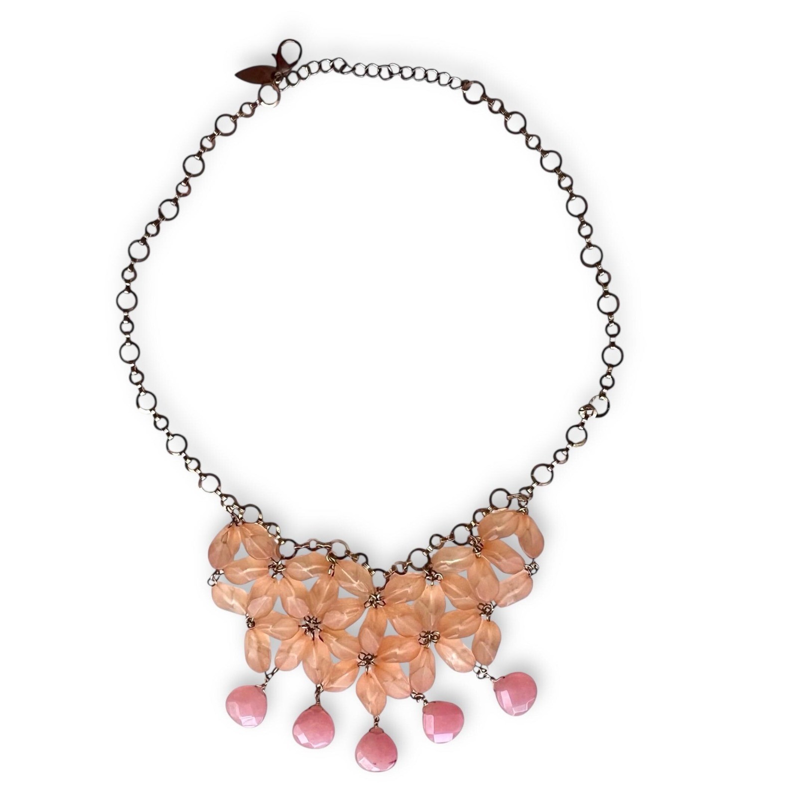 Vintage Bib Necklace Dangle Earring Set Peach Pink Gold Tone Coldwater Creek 21″