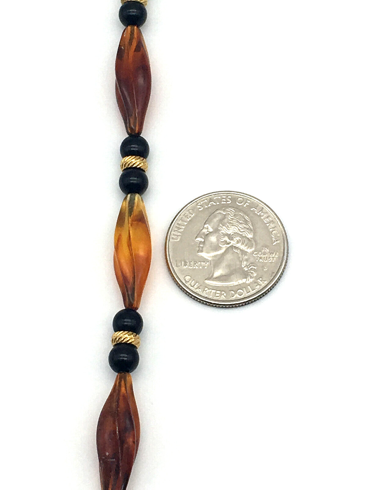 Vintage Honey Amber Twisted/Black Onyx Beads 14K Gold Fill Spacers 38″ Necklace