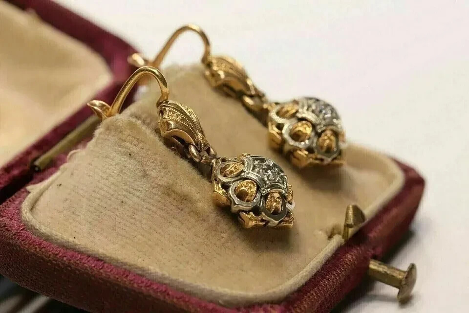Art Deco Style Round Lab Created Diamond Wedding 14K Yellow Gold Finish Earrings