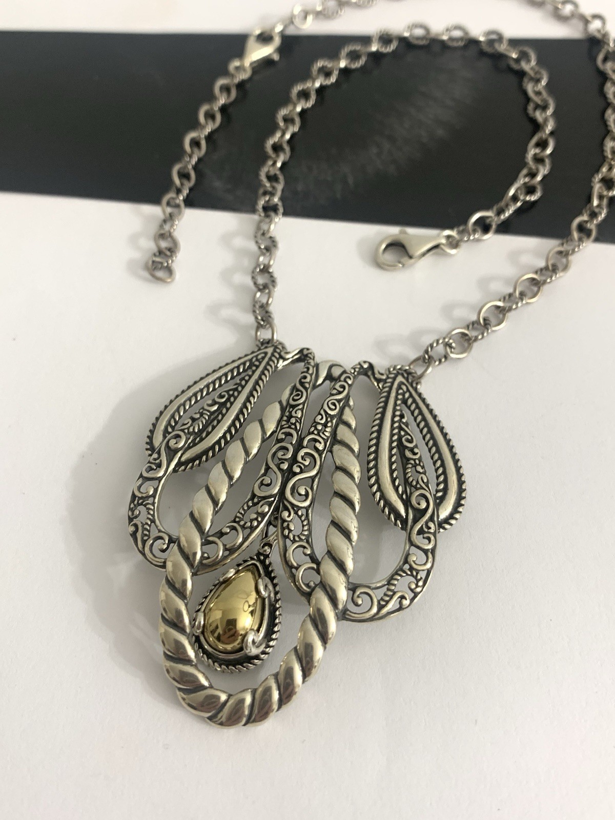 Carolyn Pollack 925 Sterling Silver Rope Design Pendant Necklace Signed Vintage