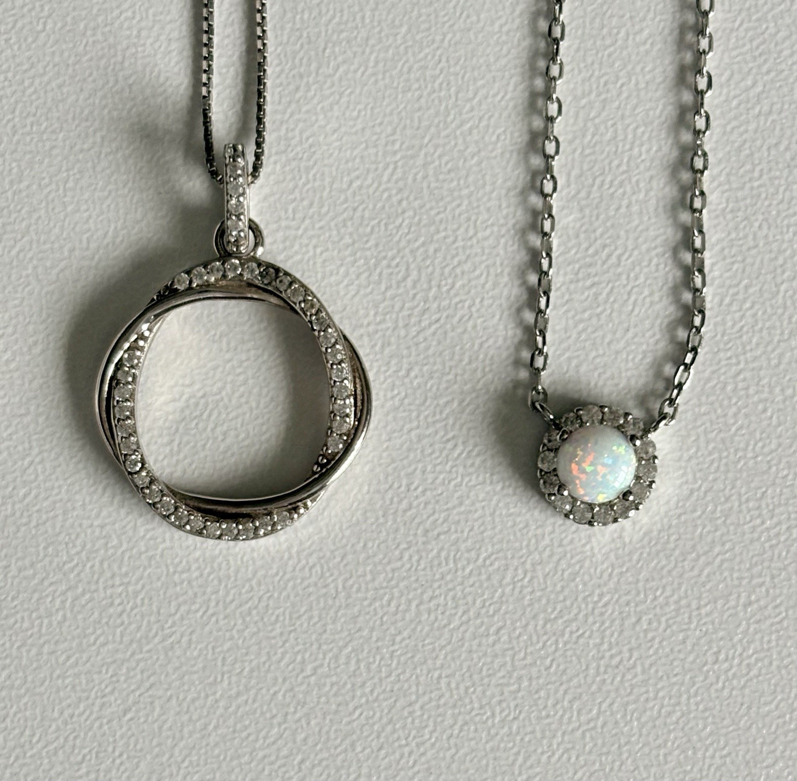 925 Sterling Silver Floral Opal Eternity Pendant Charms Chain Necklace Lot Of 4