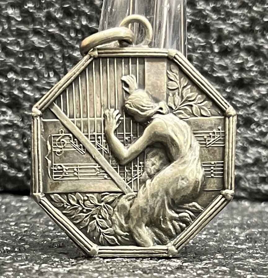 Uruguay circa 1920 antique Art Nouveau lady romantic scene playing harp Awesome!