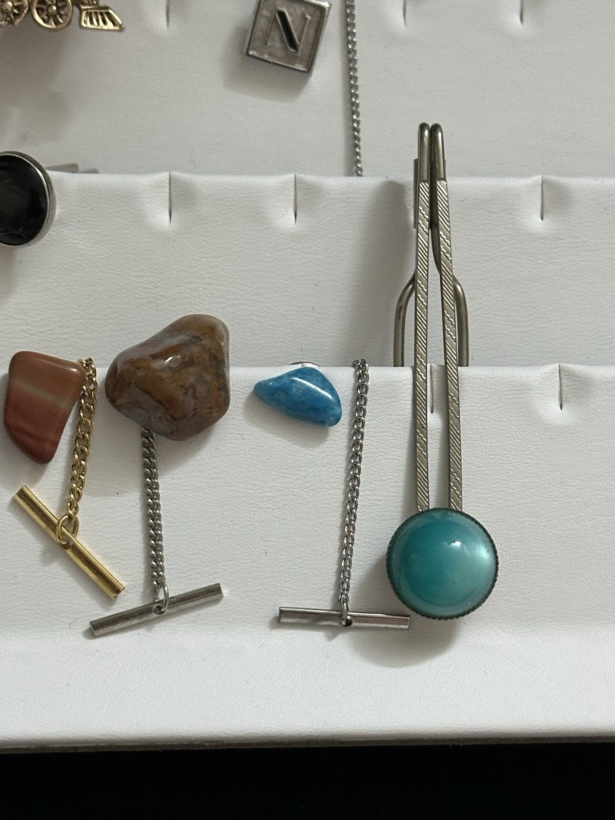 Vintage Lot Gold Silver Tone Glass Gemstones Cuff links Tie Clip Tie Tack 22pc