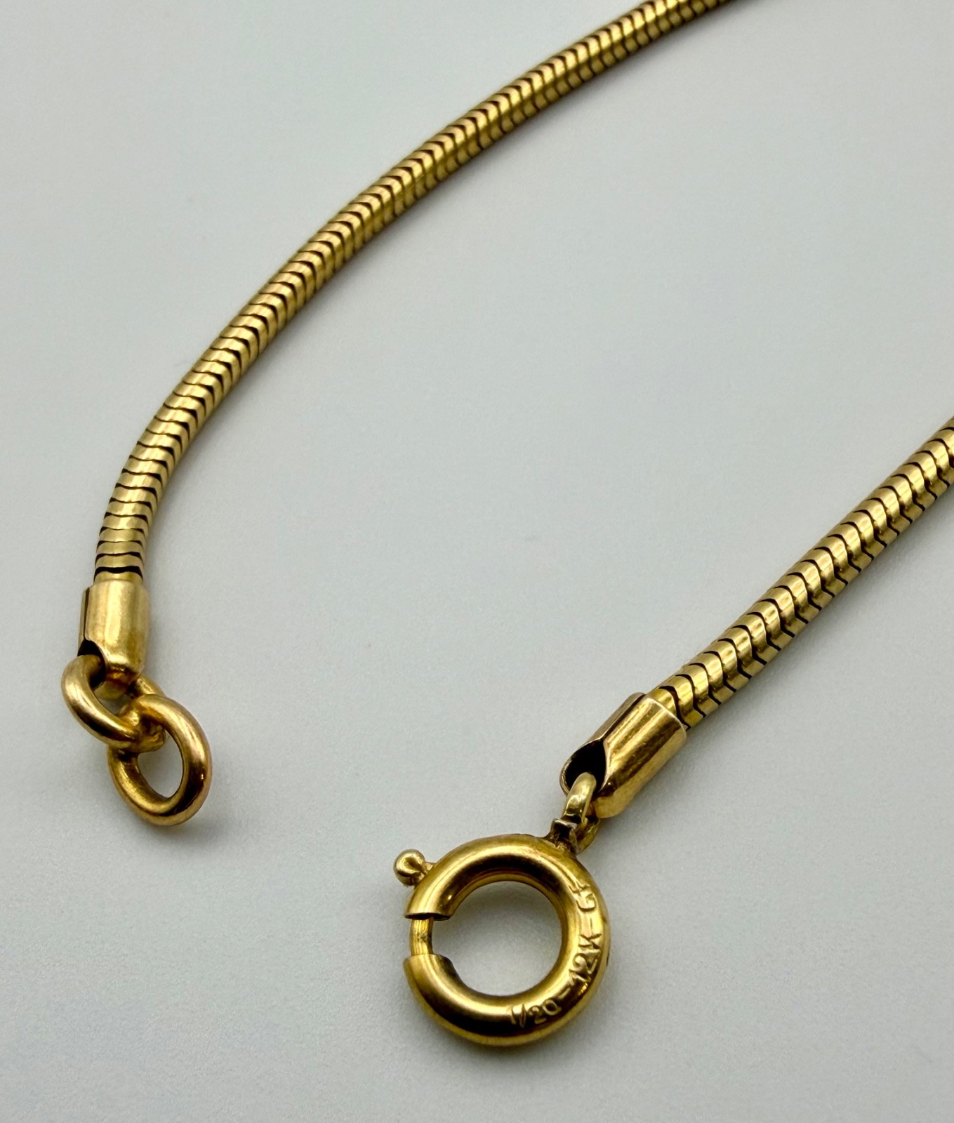 Vintage FORSTNER 1/20 12K GF Snake Chain 7″ Bracelet Engraved Bee 1971 Charm