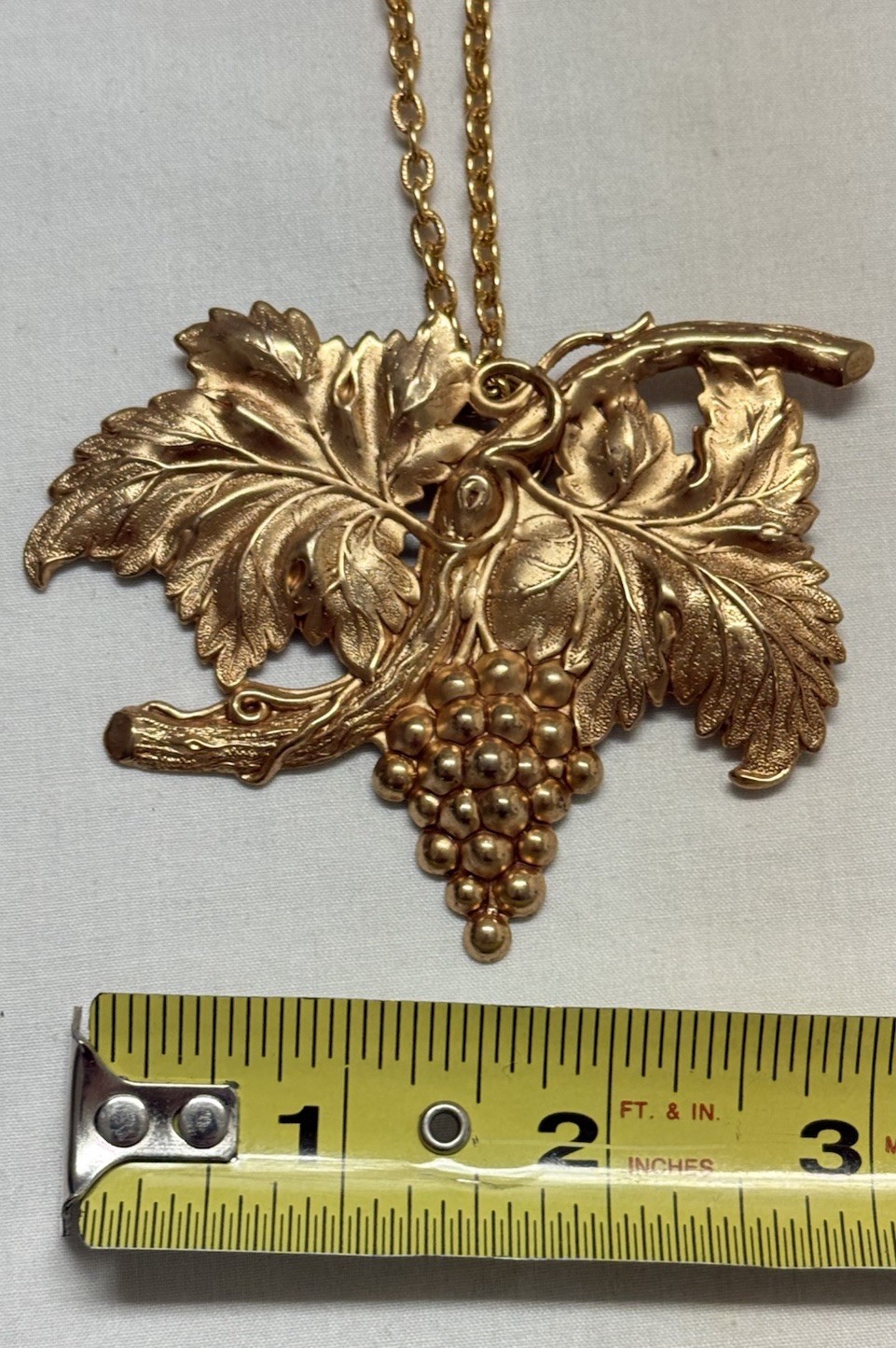 Goldtone GRAPE LEAF Cluster Large Pendant Necklace