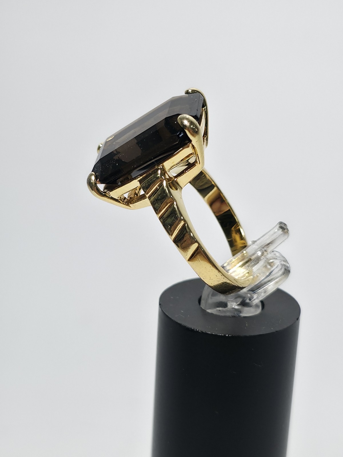 Vintage SETA Gold Plated Emerald Cut Smoky Quartz Statement Ring Size 7.75 (J2)