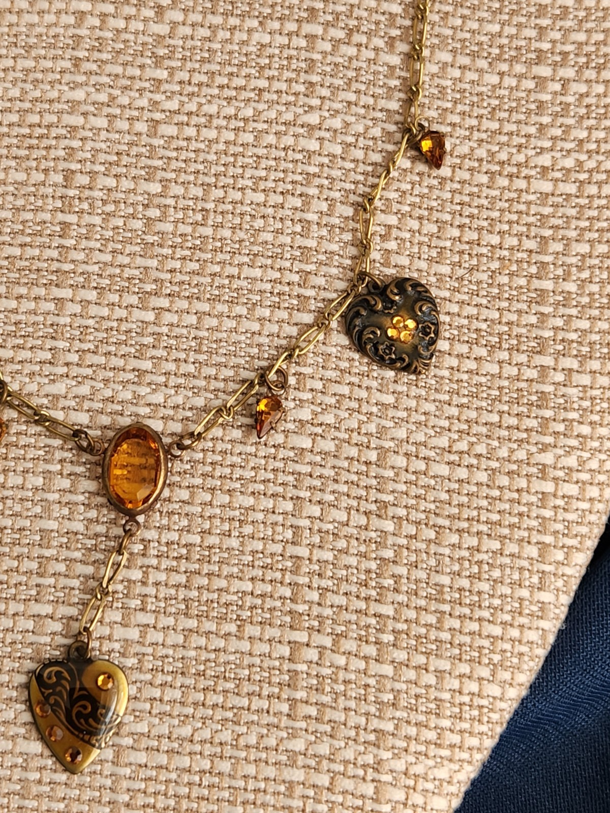 Vintage Glass Works Studio Necklace Heart Charm Rhinestone Accents