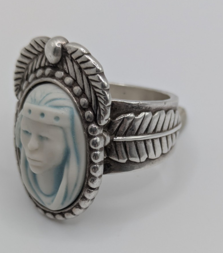 Rare Vintage Silver Carolyn Pollack Southwestern Ring- Size 8/9- Cameo- Blue