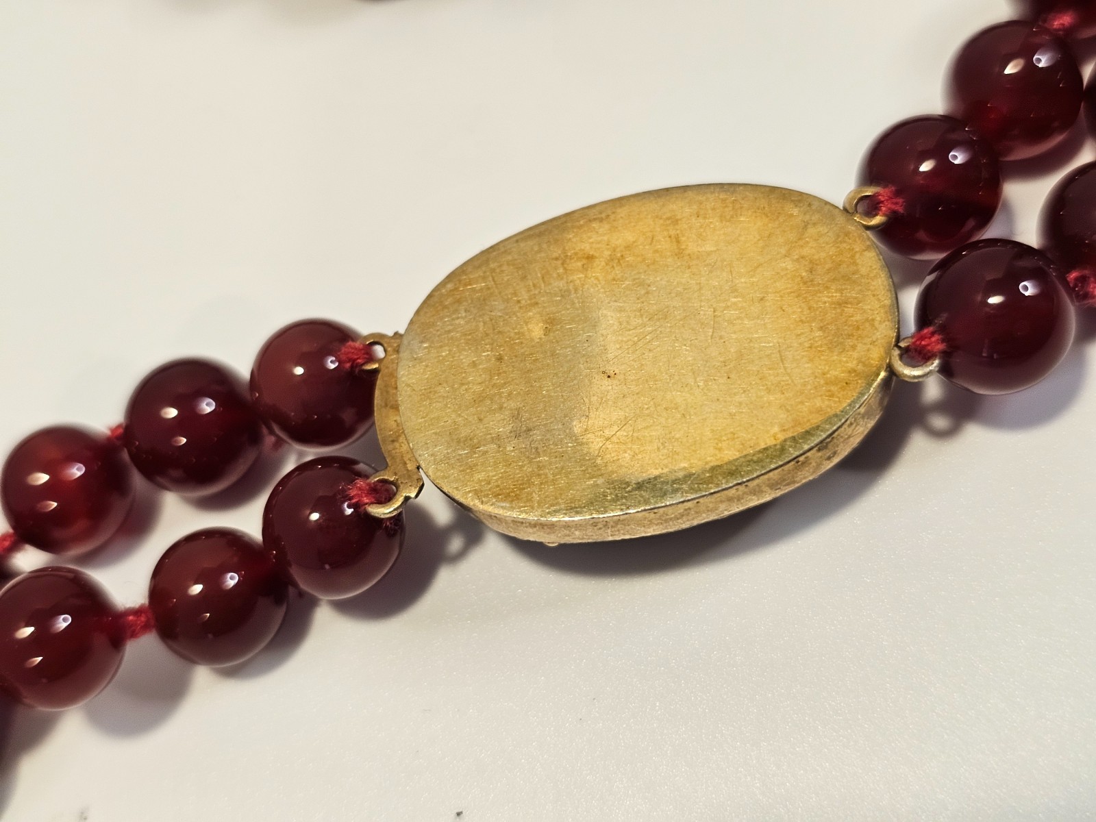 Vintage Carnelian bead necklace sterling gold wash filigree clasp
