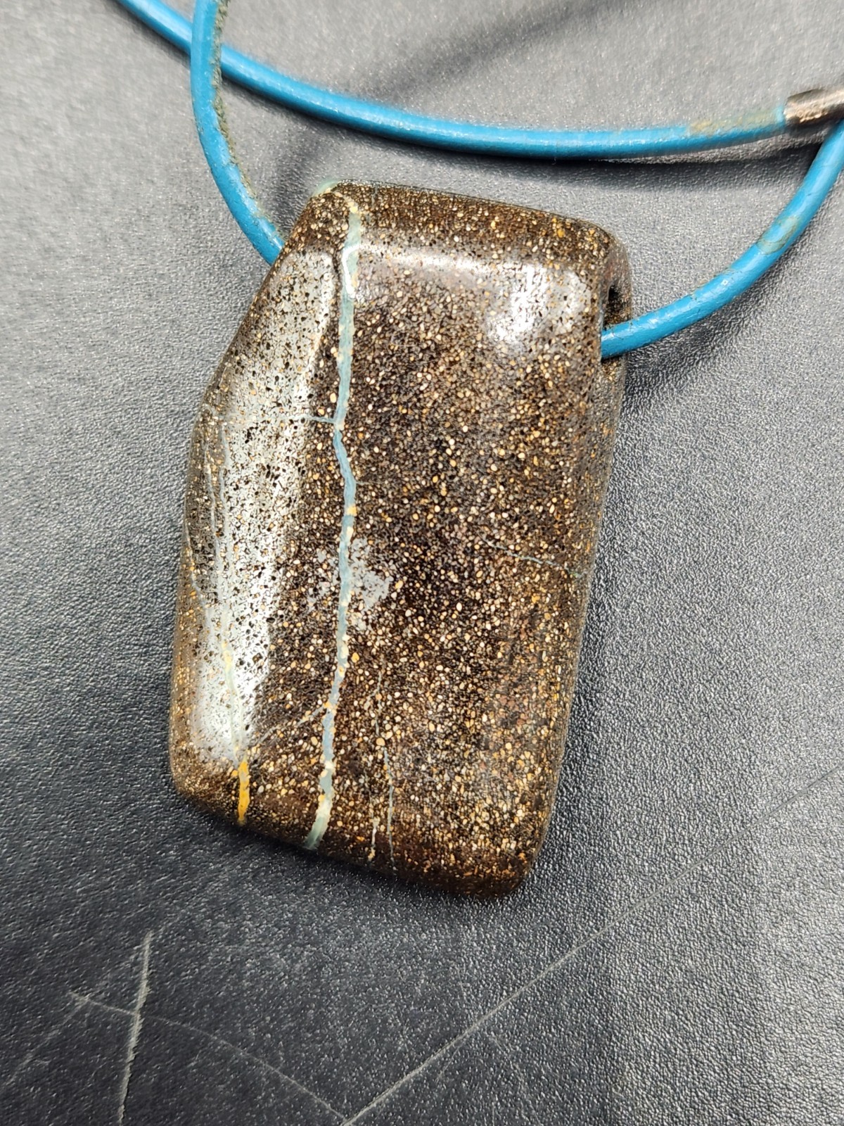 Boulder Opal Pendant Blue Cord Necklace