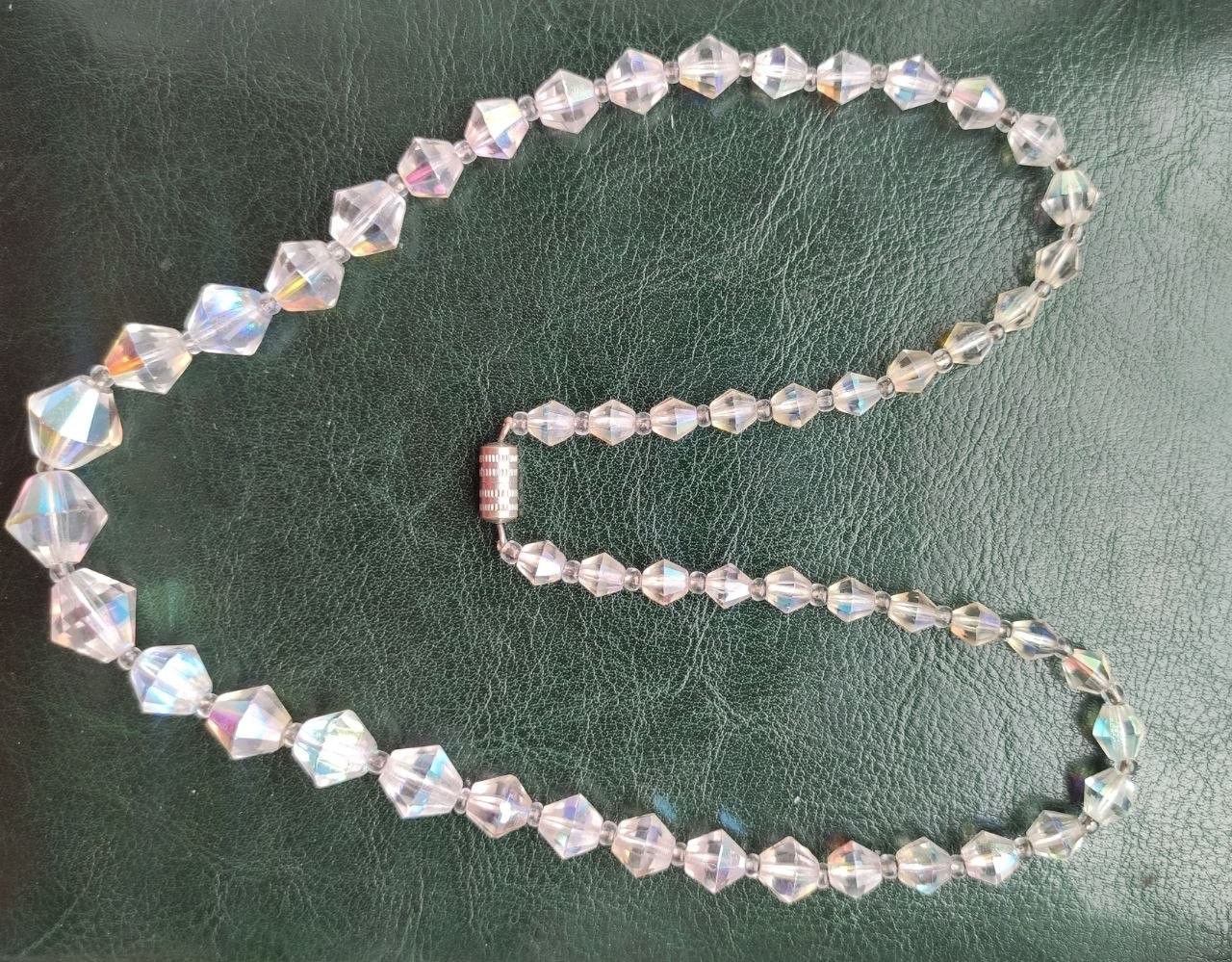 Vintage USSR Aurora Borealis Graduated Glass Bead Necklace, 21″ | Mid-Century St