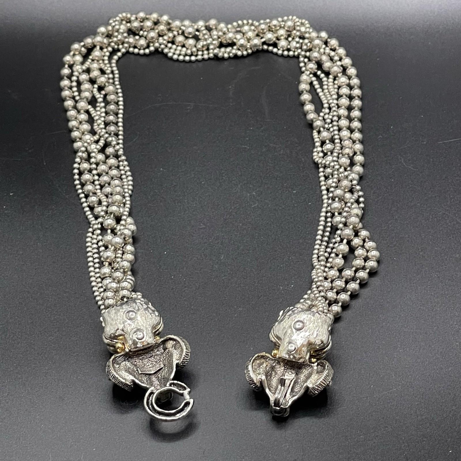 VTG Signed PISCITELLI 7 Strands Silver & Gold Tone Rams Head Statement Necklace