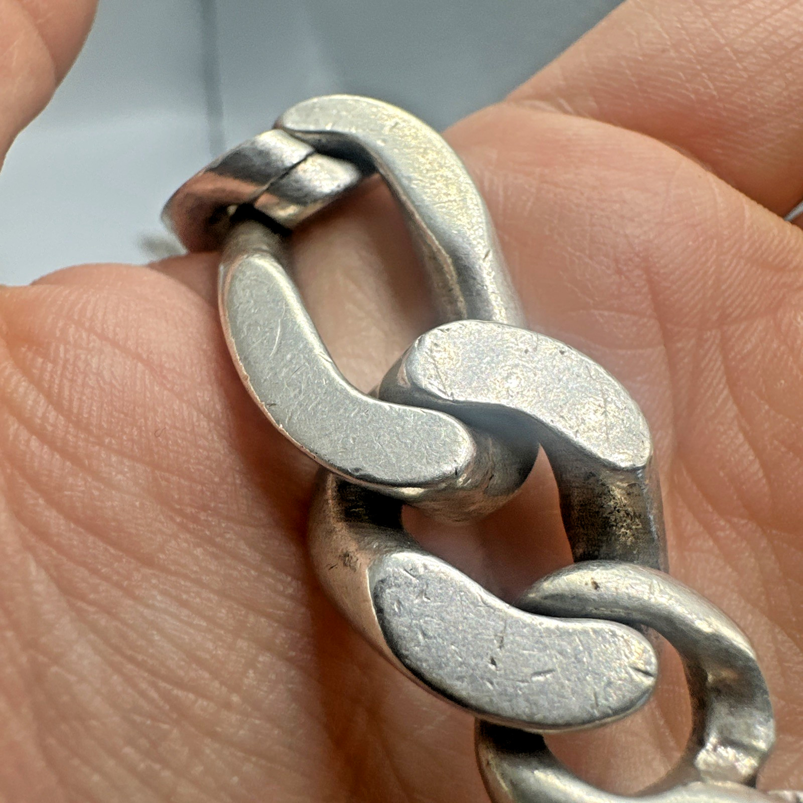 Extraordinary Huge 128g Sterling Silver Figaro Chain Bracelet 16mm 9” Mens Vtg
