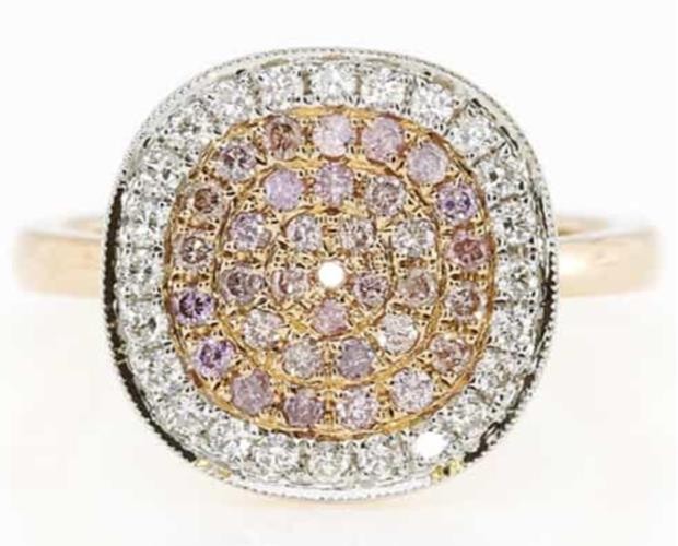 .59CT WHITE & PINK DIAMOND 18K ROSE & WHITE GOLD 3D CLUSTER SQUARE CIRCULAR RING