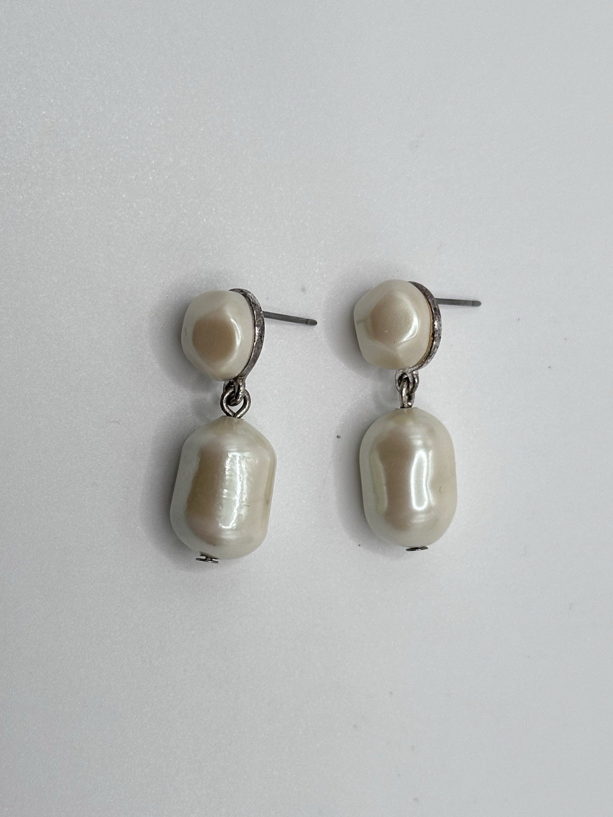 Vintage Carolee Earrings Baroque Pearls Faux Drop Dangle Silver 1”