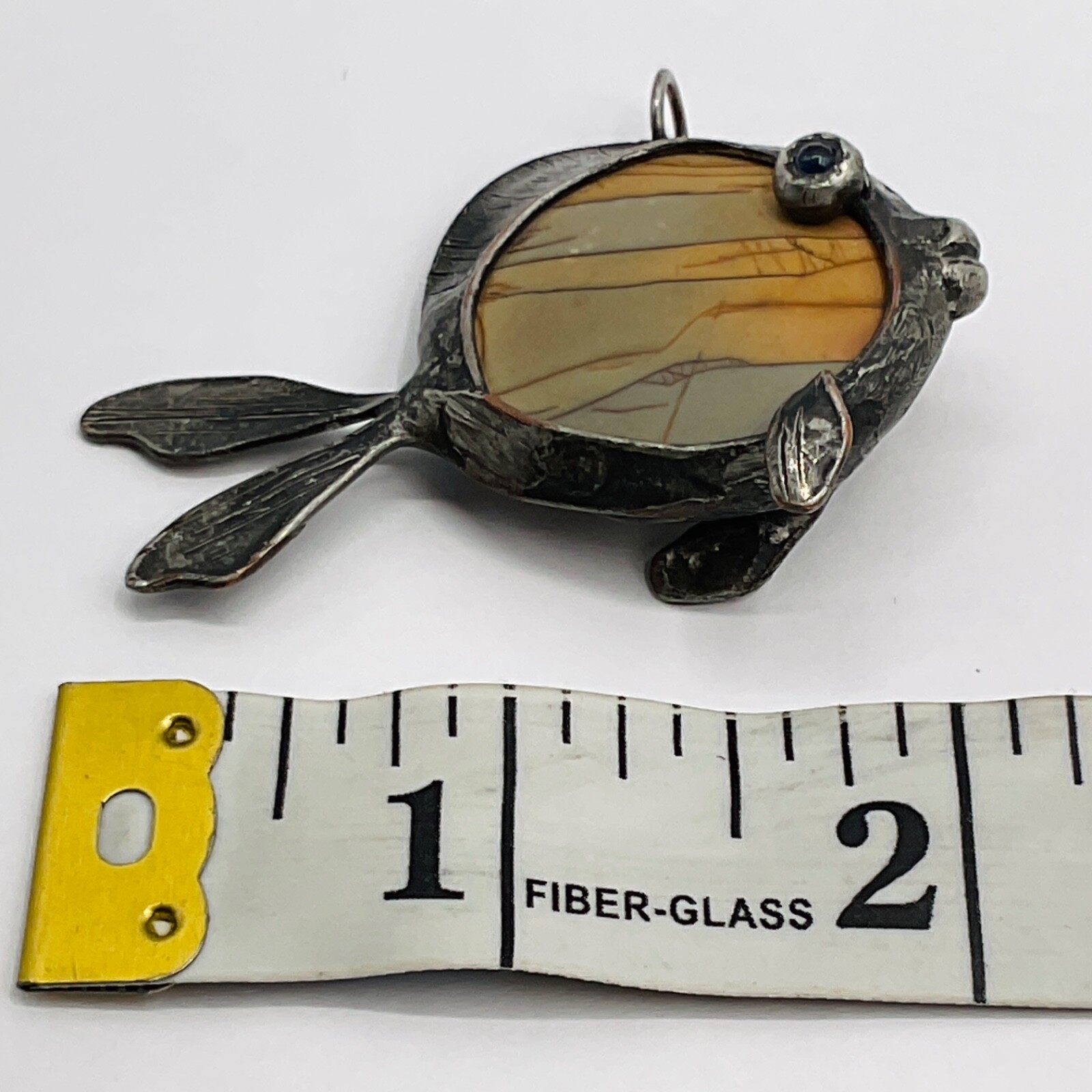 VTG Pendant Fish Jasper Gem Stone Metal Copper Artisan Handmade One of a Kind