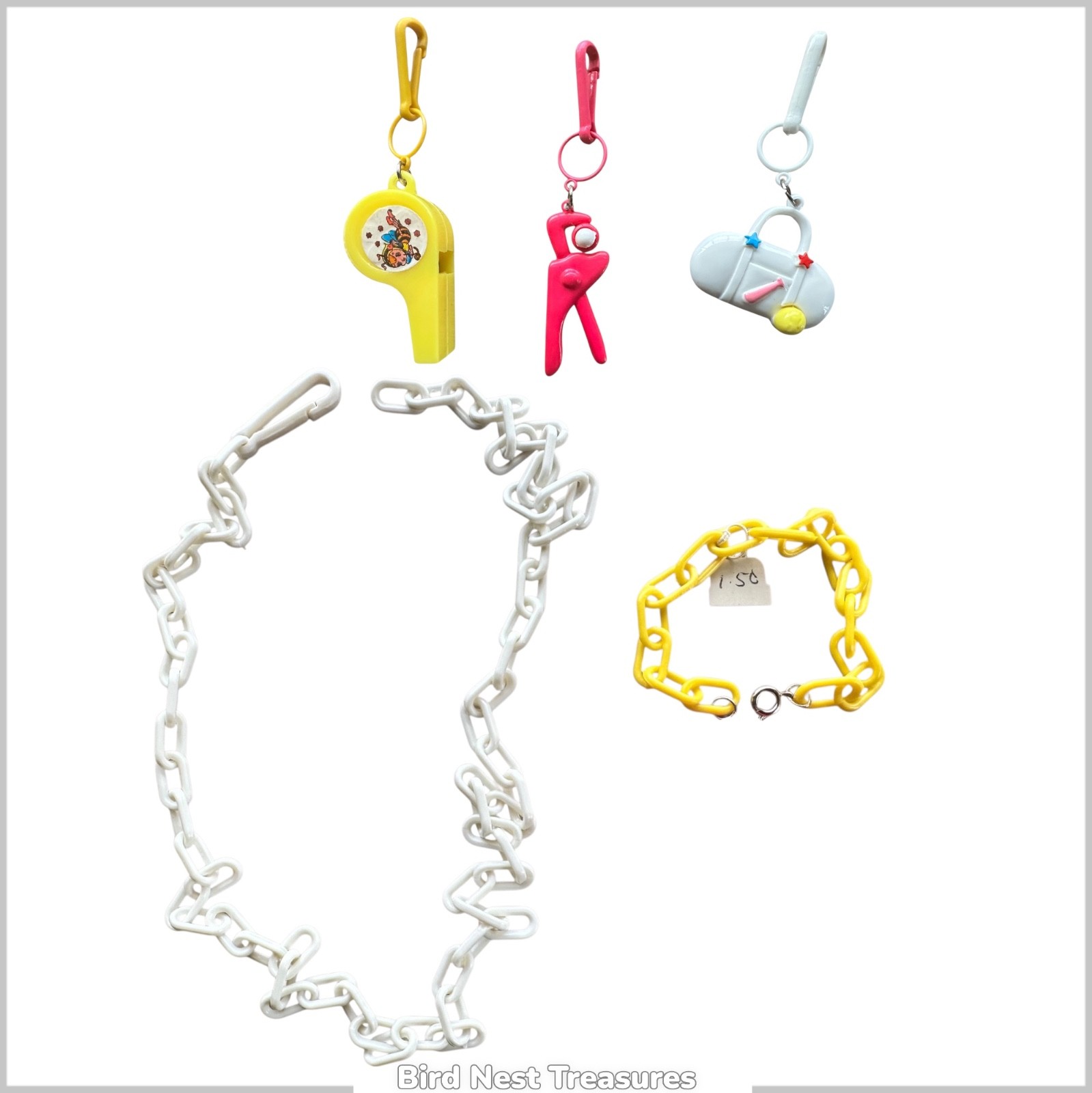 1980s PLASTIC BELL CHARMS, CHARM NECKLACE, CHARM BRACELETS—18 Choices, Vol Disc