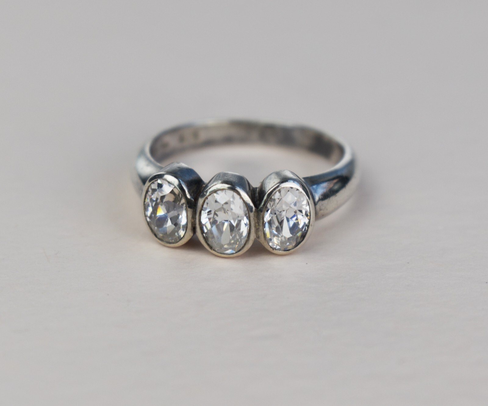 Chunky sterling silver ring with clear gemstone, basic casual right hand ring